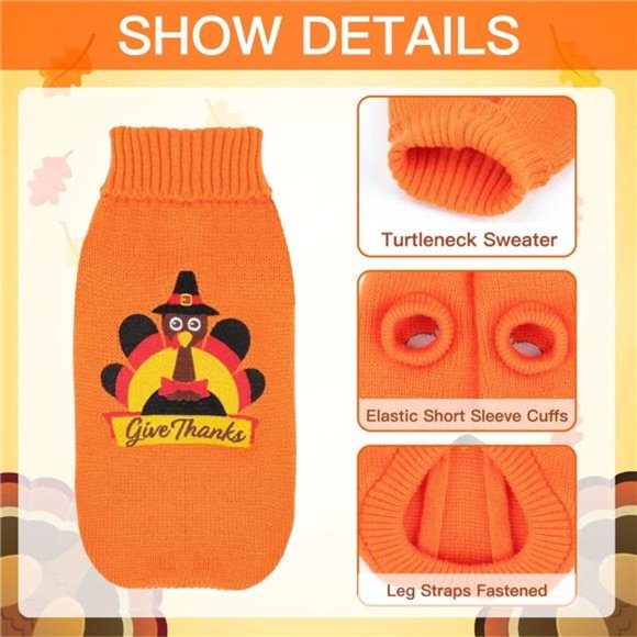 2 Packs Knitted Cat Sweater Thanksgiving Turkey Sweater for Kitten & Cats - Picture 7 of 7